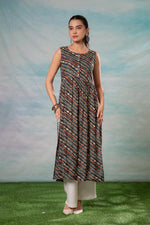 Thumbnail for Juniper Women'S Navy Ethnic Motif Printed Sleeveless Kurta