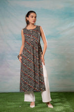 Thumbnail for Juniper Women'S Navy Ethnic Motif Printed Sleeveless Kurta