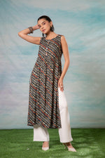 Thumbnail for Juniper Women'S Navy Ethnic Motif Printed Sleeveless Kurta