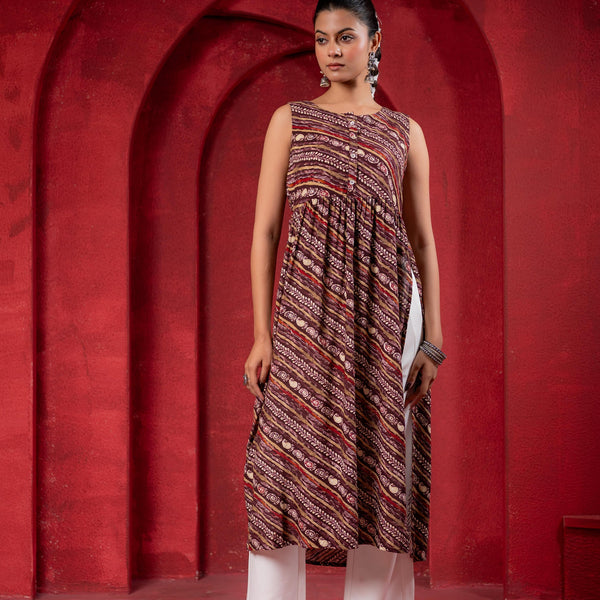 Juniper Women'S Pink Ethnic Motif Printed Sleeveless Kurta