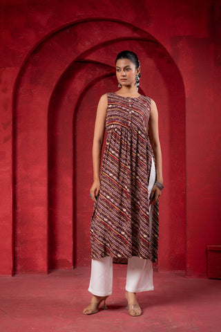 Juniper Women'S Pink Ethnic Motif Printed Sleeveless Kurta