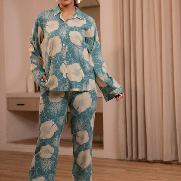 Juniper Women'S Mint Floral Printed Co-Ord Set With Button Details