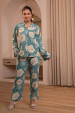 Thumbnail for Juniper Women'S Mint Floral Printed Co-Ord Set With Button Details