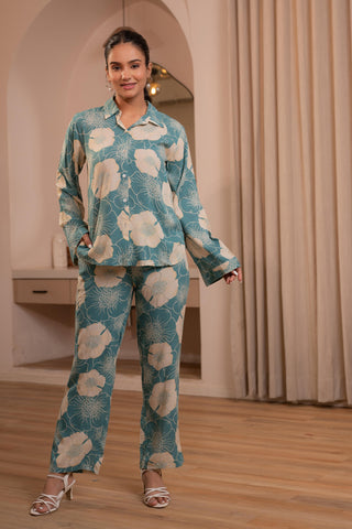 Juniper Women'S Mint Floral Printed Co-Ord Set With Button Details
