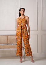 Thumbnail for Juniper Mustard Printed Abstract Viscose Jumpsuit With Belt