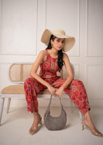 Thumbnail for Juniper Rust Multi-Motif Bohemian Printed Sleeveless Jumpsuit - Distacart
