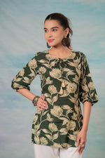 Thumbnail for Juniper Green Floral Printed Viscose Tunic