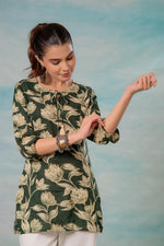 Thumbnail for Juniper Green Floral Printed Viscose Tunic