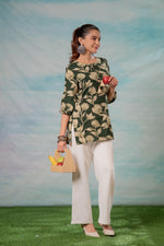 Thumbnail for Juniper Green Floral Printed Viscose Tunic