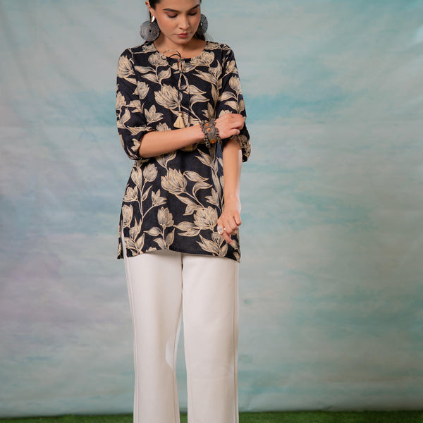 Juniper Grey Floral Printed Viscose Tunic