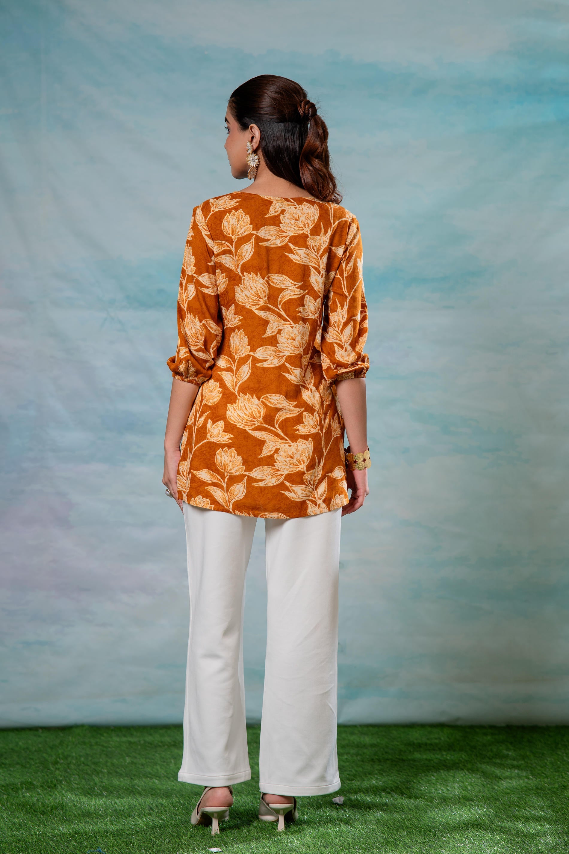 Juniper Mustard Floral Printed Viscose Tunic