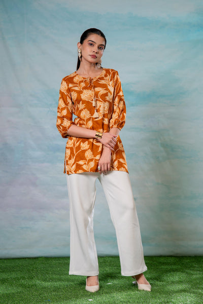 Juniper Mustard Floral Printed Viscose Tunic