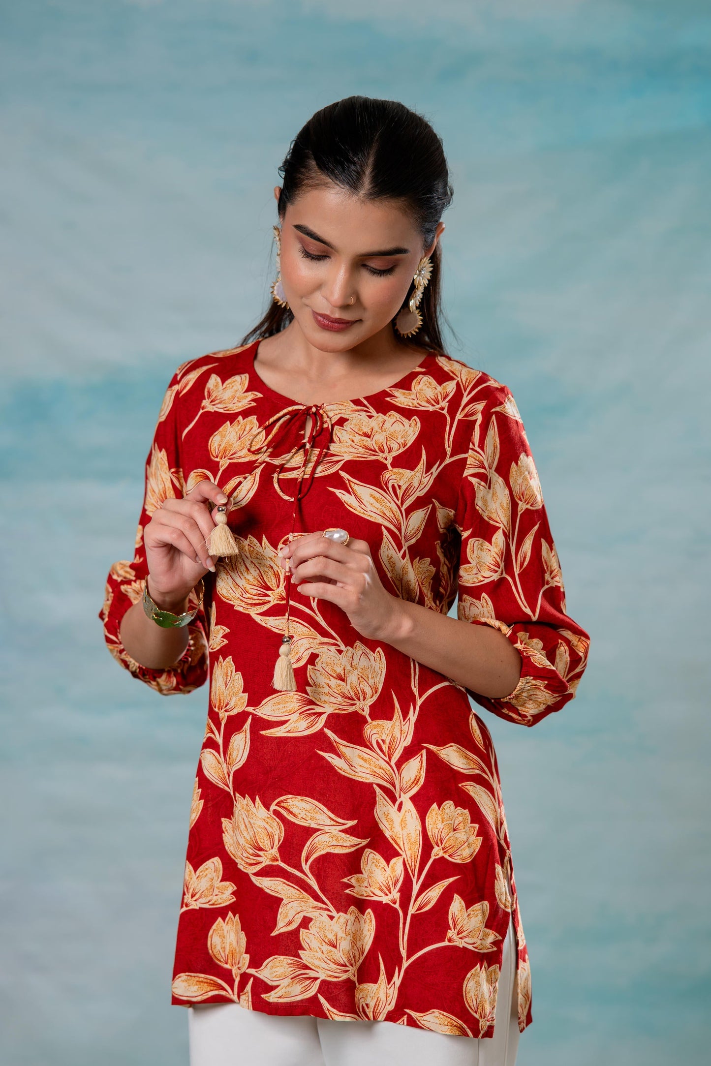Juniper Pink Floral Printed Viscose Tunic - Distacart