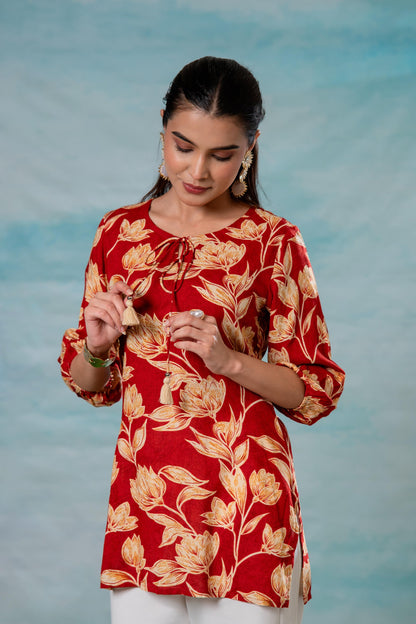 Juniper Pink Floral Printed Viscose Tunic - Distacart