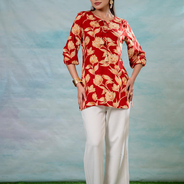 Juniper Pink Floral Printed Viscose Tunic