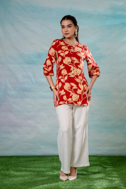 Juniper Pink Floral Printed Viscose Tunic - Distacart