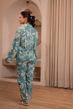 Thumbnail for Juniper Teal Floral Printed Co-Ord Set With Button Details