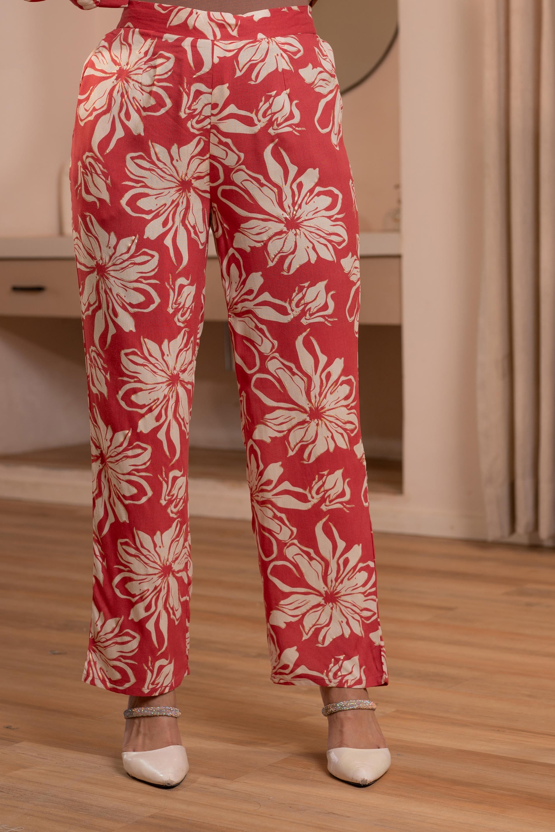 Juniper Dusty Pink Floral Printed Co-Ord Set With Button Details