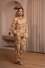 Thumbnail for Juniper Brown Floral Printed Co-Ord Set With Button Details