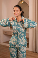 Thumbnail for Juniper Mint Floral Printed Co-Ord Set With Button Details