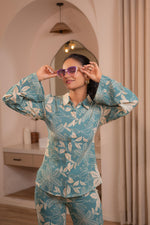 Thumbnail for Juniper Mint Floral Printed Co-Ord Set With Button Details
