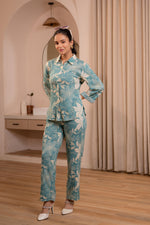 Thumbnail for Juniper Mint Floral Printed Co-Ord Set With Button Details