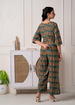 Thumbnail for Juniper Green Floral Printed Viscose Jumpsuit With Belt