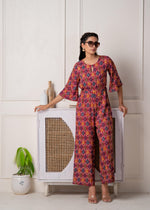 Thumbnail for Juniper Red Floral Printed Viscose Jumpsuit With Belt