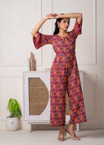 Thumbnail for Juniper Red Floral Printed Viscose Jumpsuit With Belt
