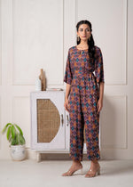 Thumbnail for Juniper Wine Floral Printed Viscose Jumpsuit With Belt