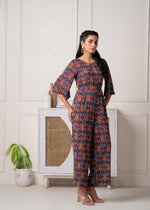 Thumbnail for Juniper Wine Floral Printed Viscose Jumpsuit With Belt