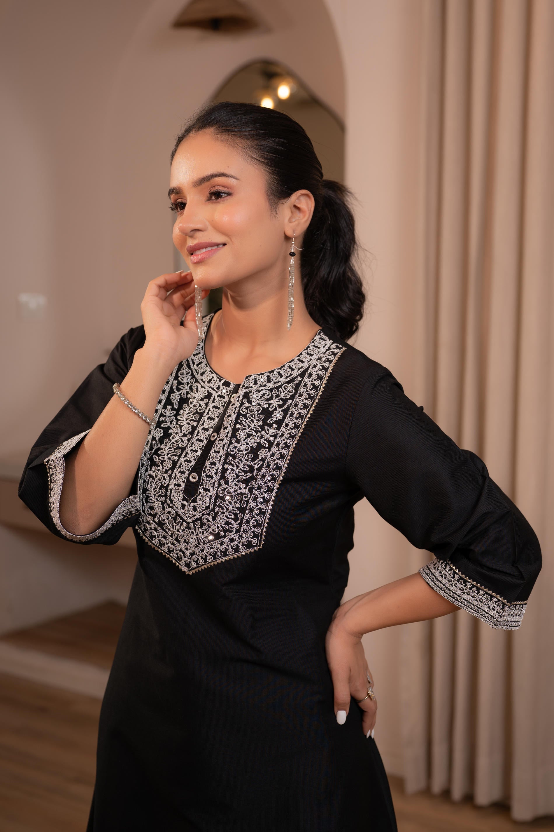 Juniper Black Noir Kashida Kurta