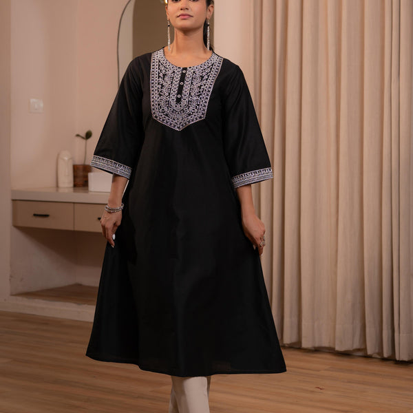 Juniper Black Noir Kashida Kurta