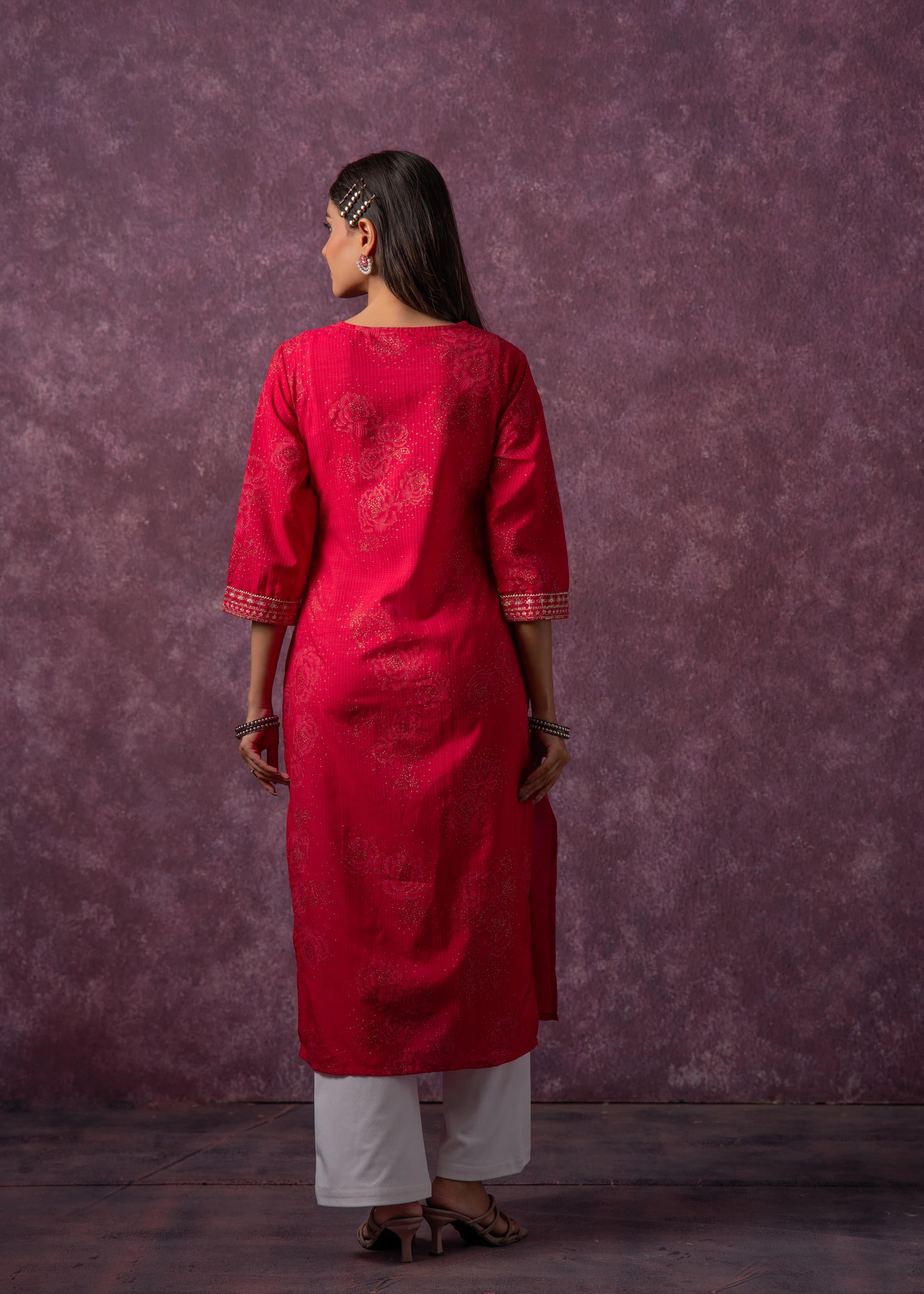 Juniper Rust Red Embroidered Straight Kurta
