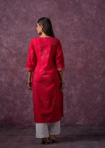 Thumbnail for Juniper Rust Red Embroidered Straight Kurta