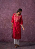 Thumbnail for Juniper Rust Red Embroidered Straight Kurta