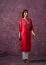 Thumbnail for Juniper Rust Red Embroidered Straight Kurta
