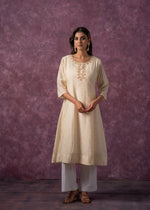 Thumbnail for Juniper Ivory Glow Kurta Set With Subtle Zari Detailing