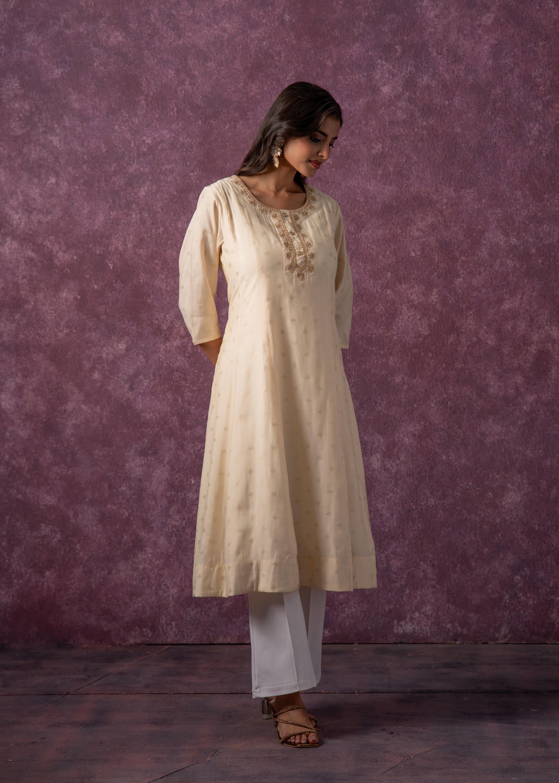 Juniper Ivory Glow Kurta Set With Subtle Zari Detailing