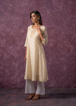Thumbnail for Juniper Ivory Glow Kurta Set With Subtle Zari Detailing