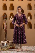 Thumbnail for Juniper Purple Gold-Printed Anarkali Kurta