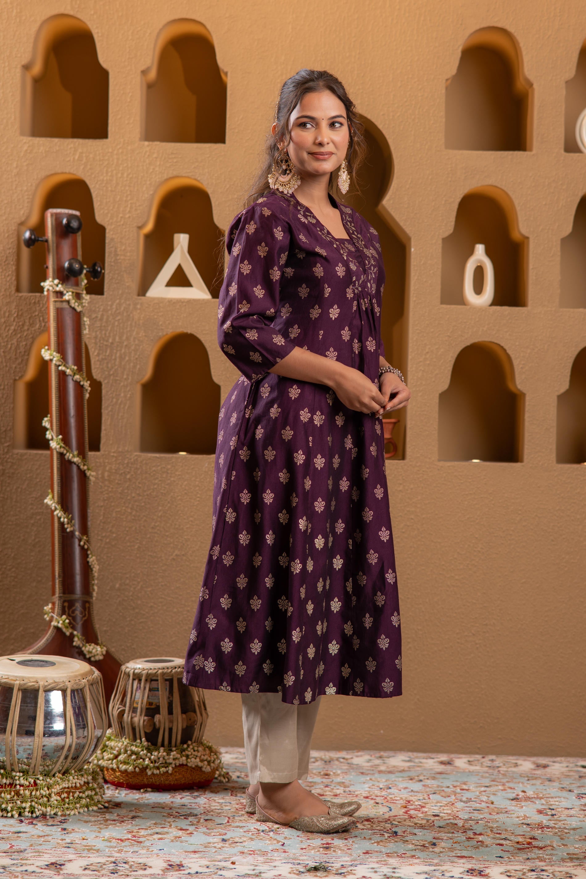 Juniper Purple Gold-Printed Anarkali Kurta