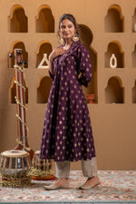 Thumbnail for Juniper Purple Gold-Printed Anarkali Kurta