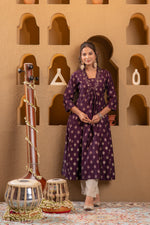 Thumbnail for Juniper Purple Gold-Printed Anarkali Kurta