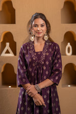 Thumbnail for Juniper Purple Gold-Printed Anarkali Kurta