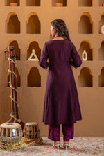 Thumbnail for Juniper Wine Embroidered Yoke Kurta