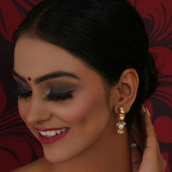Kundan Earrings with Pearl Drops (Gold) - Ruby Raang - Distacart