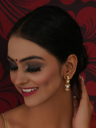 Kundan Earrings with Pearl Drops (Gold) - Ruby Raang - Distacart