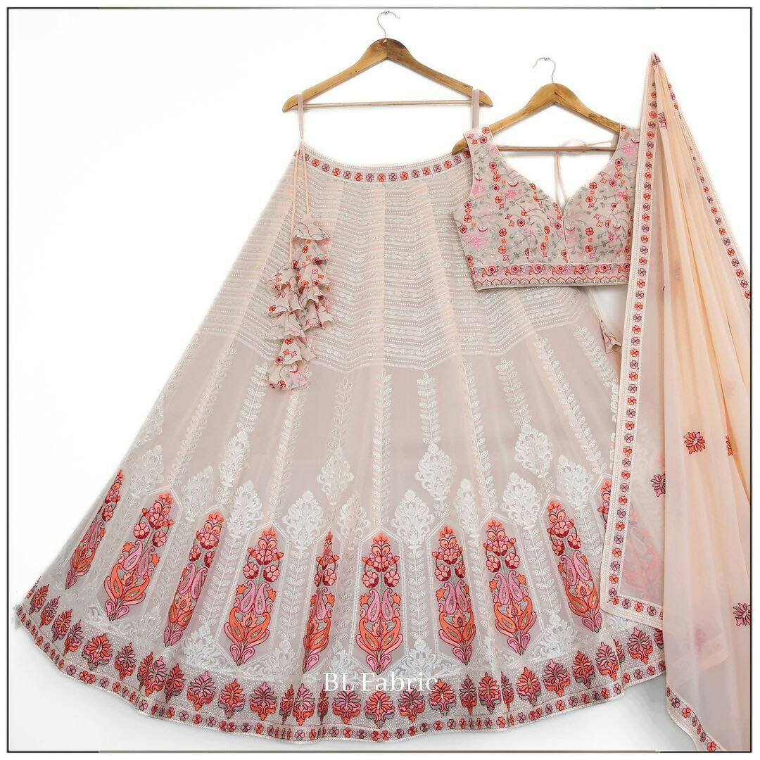 Preksha Creation Indian Festive Georgette Women Lehenga Choli In Crushed Fabric With Intricate Embroidery - Pinch - Distacart