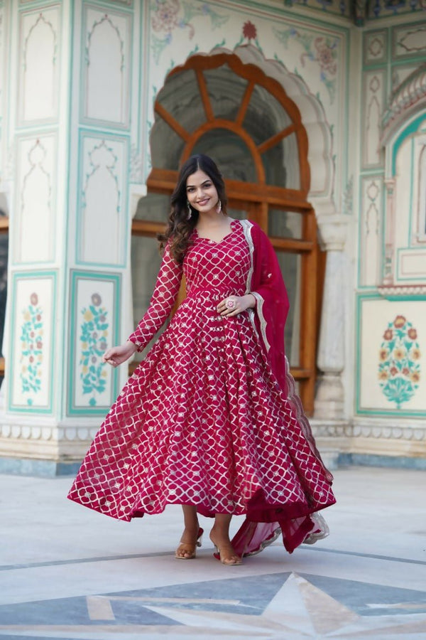 Aastha Fashion Women's Rani Pink Faux Georgette Sequins Embroidered Anarkali Dress with Dupatta - Distacart